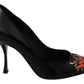 Elegant Embroidered Black Leather Pumps