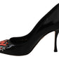 Elegant Embroidered Black Leather Pumps
