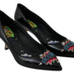 Elegant Black Embroidered Heels Pumps