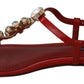 Iconic Red Leather Flats with Multicolor Crystals
