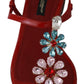 Iconic Red Leather Flats with Multicolor Crystals