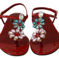 Iconic Red Leather Flats with Multicolor Crystals