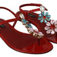 Iconic Red Leather Flats with Multicolor Crystals