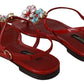 Iconic Red Leather Flats with Multicolor Crystals