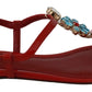 Iconic Red Leather Flats with Multicolor Crystals