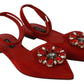 Chic Red Goat Skin Crystal Sandals
