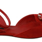 Chic Red Goat Skin Crystal Sandals