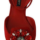Chic Red Goat Skin Crystal Sandals