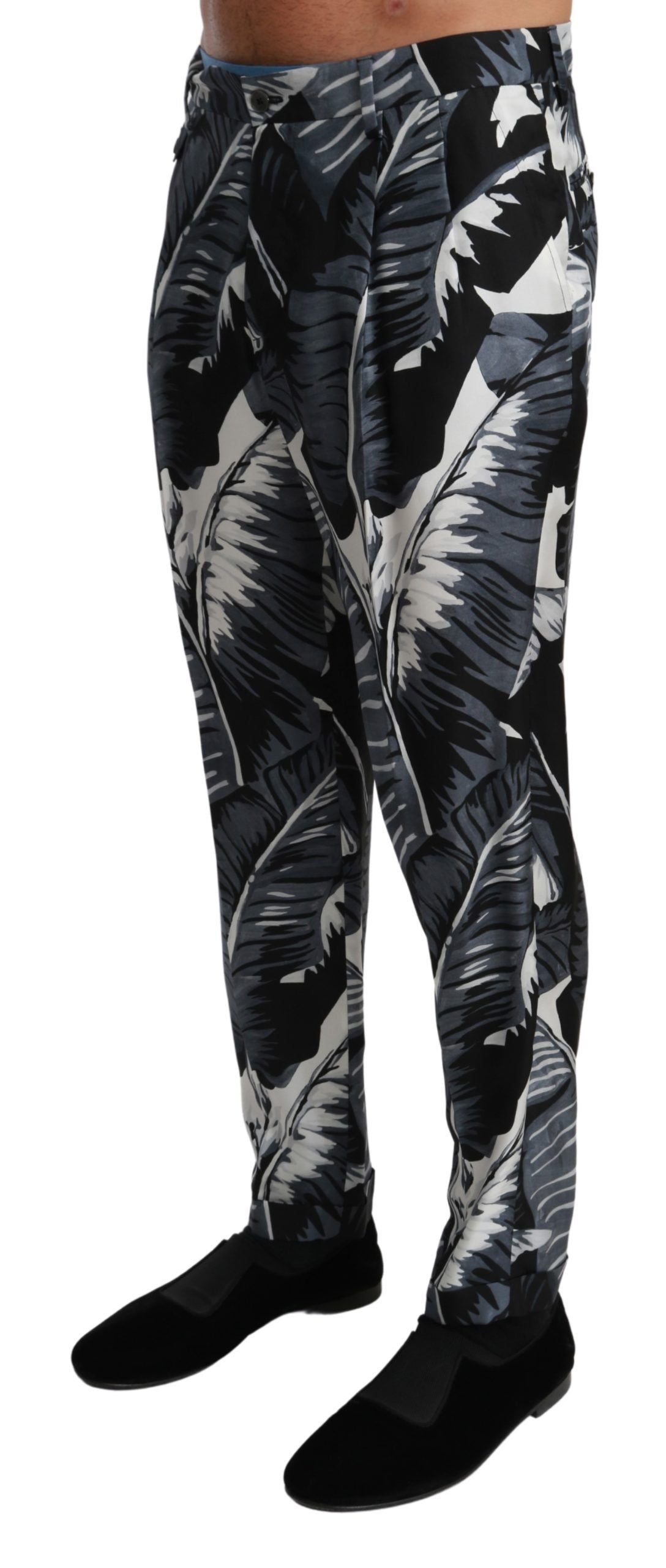 Elegant Silk Banana Leaf Print Pants