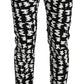 Elegant Black and White Patterned Denim Jeans