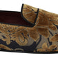 Elegant Blue & Gold Brocade Loafers