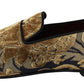 Elegant Blue & Gold Brocade Loafers