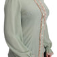 Elegant Mint Green Silk Blend Sequin Collar Top