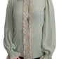 Elegant Mint Green Silk Blend Sequin Collar Top