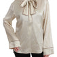 Elegant Beige Silk Satin Blouse with QUEEN Embroidery