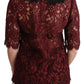 Maroon Floral Lace Short Sleeve Blouse