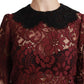Maroon Floral Lace Short Sleeve Blouse