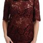 Maroon Floral Lace Short Sleeve Blouse