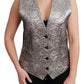 Elegant Silver Sleeveless Brocade Vest