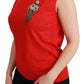 Embroidered Red Wool Tank Blouse