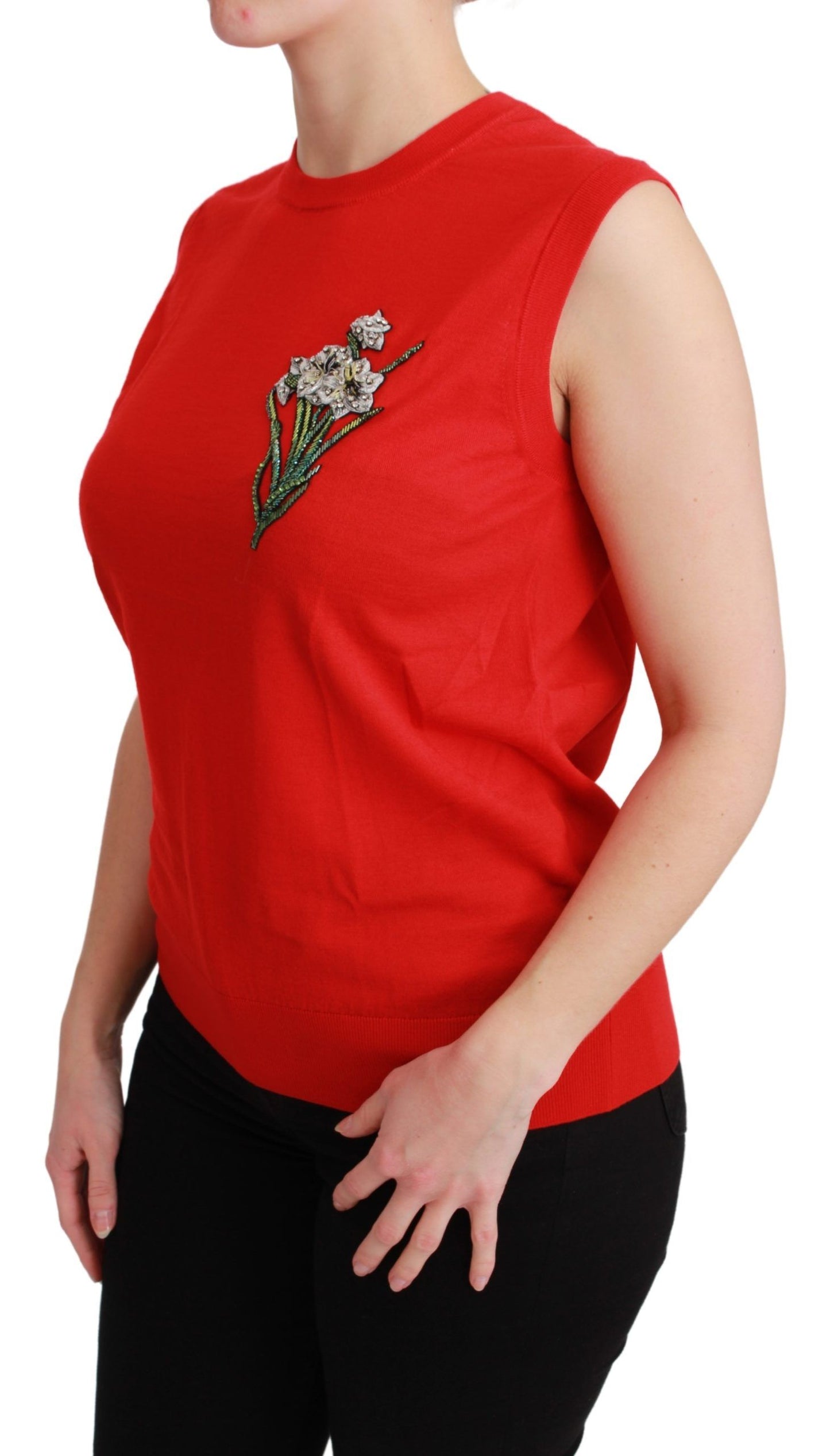 Embroidered Red Wool Tank Blouse