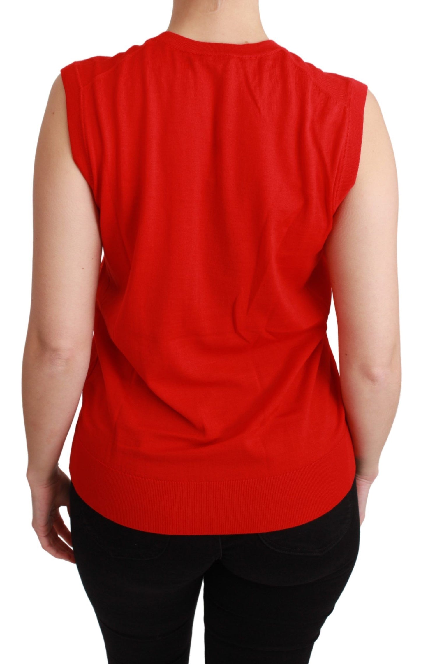 Embroidered Red Wool Tank Blouse