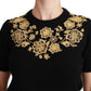 Elegant Cashmere Sweater with Gold Lace Embroidery