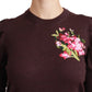 Maroon Floral Embroidered Virgin Wool Sweater