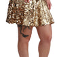 Gold Sequined High Waist A-Line Mini Skirt