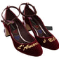 Elegant Red Ankle Strap Heels with Heart Patches