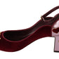 Elegant Red Ankle Strap Heels with Heart Patches