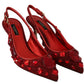 Radiant Red Slingback Pumps with Crystal Motifs