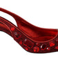 Radiant Red Slingback Pumps with Crystal Motifs