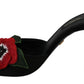 Elegant Black Silk Rose Heeled Sandals