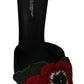 Elegant Black Silk Rose Heeled Sandals