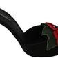 Elegant Black Silk Rose Heeled Sandals