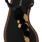 Black Leather Coins Flip Flops Sandals Shoes
