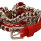 Red Leather Roses Floral Silver Waist Belt