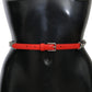 Red Leather Roses Floral Silver Waist Belt