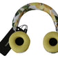 Chic White Leather Headphones with Yellow Print