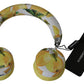 Chic White Leather Headphones with Yellow Print