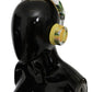 Chic White Leather Headphones with Yellow Print