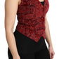 Elegant Bordeaux Brocade Sleeveless Vest