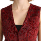 Elegant Bordeaux Brocade Sleeveless Vest