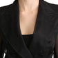 Elegant Black Silk Double Breasted Blazer