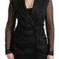 Elegant Black Silk Double Breasted Blazer