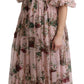 Elegant Pink Bengal Cat Print A-Line Maxi Dress