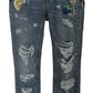 Chic Blue Ripped Embellished Skinny Jeans