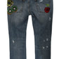 Chic Blue Ripped Embellished Skinny Jeans