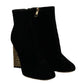 Elegant Velvet Ankle Boots with Crystal Heels